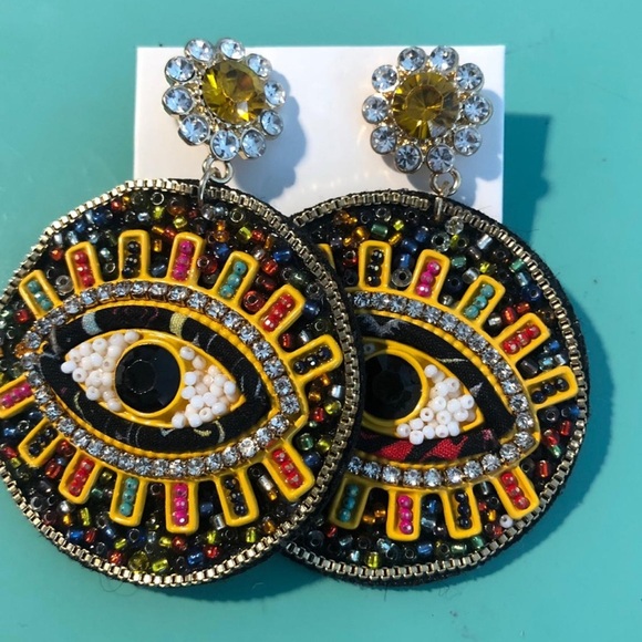 Colorful Beaded Evil Eye Earrings New in Packaging - Picture 1 of 3